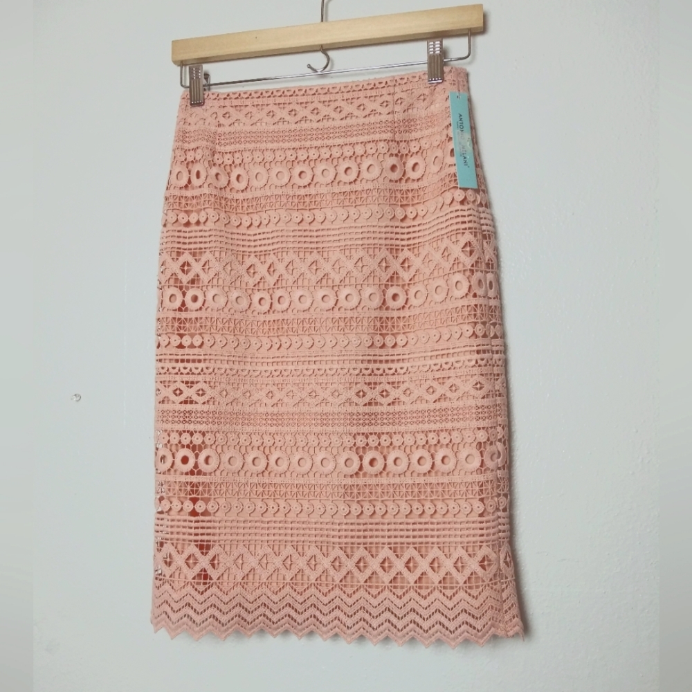 Antonio Melanie Jeni Pencil Skirt Lace Women's Size 0 Blush Cool Lagoon